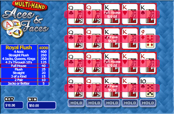 Multi-Hand Aces and Faces Video Poker