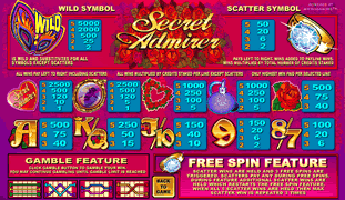 Secret Admirer Online Slot Paytable